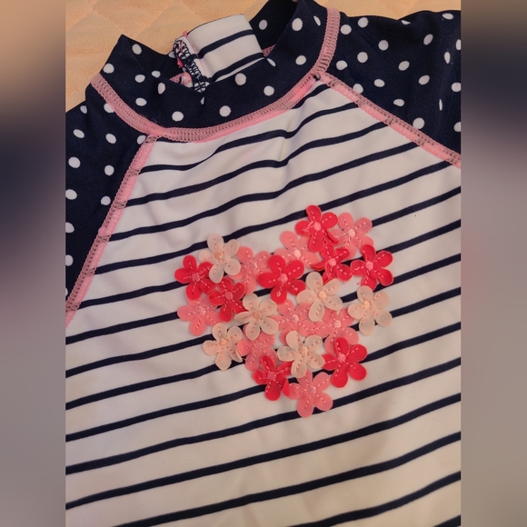 Rash guard style swimsuit for baby girl by Little Me, size 6-9 months - Picture 2 of 6